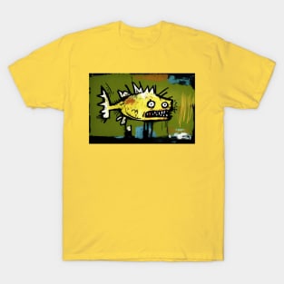 Vibrant Puffer Fish in Yellow and Green Neo-Expressionist Painting T-Shirt